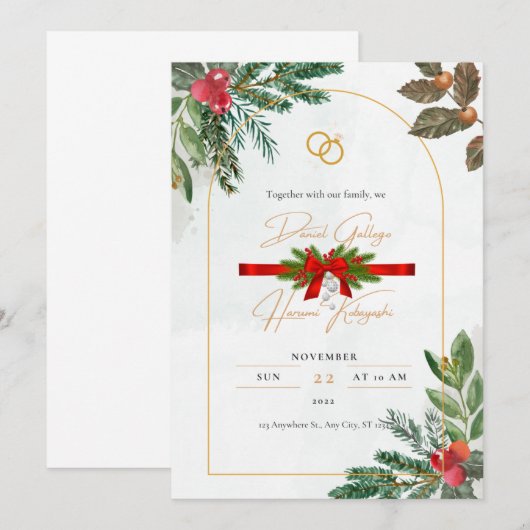 Winter Rode bessen Kerstmis bruiloft uitnodigingen (Voorkant / Achterkant)