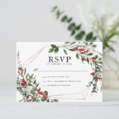 Winter Rode bessen Kerstmis Greenery Wedding RSVP Kaart (Staand voorkant)
