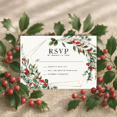 Winter Rode bessen Kerstmis Greenery Wedding RSVP Kaart