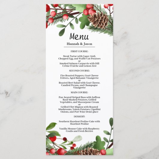 Winter rode bessen krans | Kerst bruiloft Menu (Voorkant)