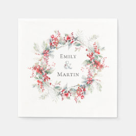Winter rode bessen Poinsettias krans bruiloft Servet