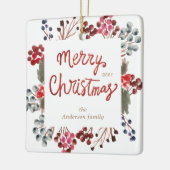 Winter Rode bessen Vrolijk Kerstfeest Foto Keramisch Ornament (Links)