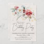 Winter Rode Bloemen 90ste Verjaardag Surprise Part Kaart (Voorkant / Achterkant)