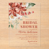 Winter Rode Bloemen Kerst Vrijgezellenfeest Acryl Uitnodigingen (Voorkant)