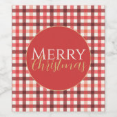 Winter Rode Gingham geruite geruite patroon Wijn Etiket (Enkel label)