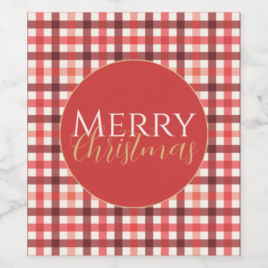 Winter Rode Gingham geruite geruite patroon Wijn Etiket (Enkel label)