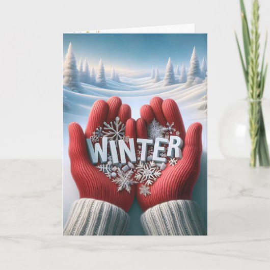Winter rode handschoenen winter tekst kaart (Voorkant)