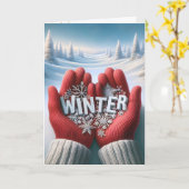 Winter rode handschoenen winter tekst kaart (Gele Bloem)