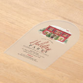 Winter Rode Huis Kerstvakantie feestje Acryl Uitnodigingen (Laagn)