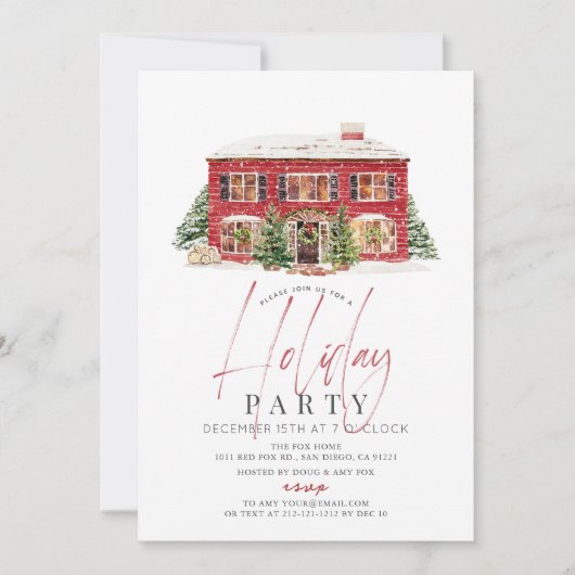 Winter Rode Huis Kerstvakantie feestje Kaart (Voorkant)