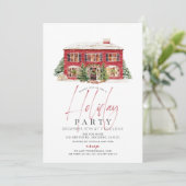 Winter Rode Huis Kerstvakantie feestje Kaart (Staand voorkant)