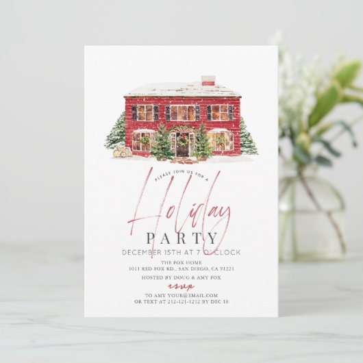 Winter Rode Huis Kerstvakantie feestje Kaart (Staand voorkant)