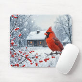 Winter rode kardinaal op Berry Branch Muismat (Met muis)