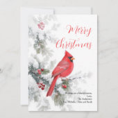 Winter Rode Kardinaal Vogel Vakantie Kerstmis Kaar (Voorkant)