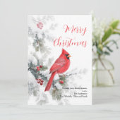 Winter Rode Kardinaal Vogel Vakantie Kerstmis Kaar (Staand voorkant)