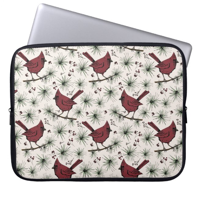 Winter Rode Kardinalen Kerstpatroon Laptop Sleeve (Voorkant)