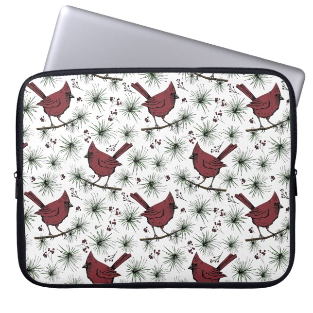 Winter Rode Kardinalen Kerstpatroon Laptop Sleeve (Voorkant)