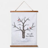 Winter rode kardinalen op besneeuwde boom hangend wandkleed (Voorkant)