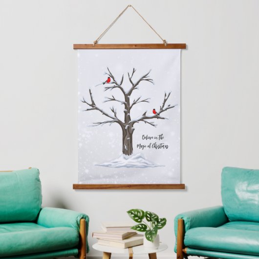 Winter rode kardinalen op besneeuwde boom hangend wandkleed (Woonkamer)