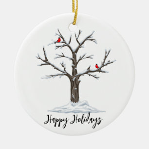 Winter rode kardinalen op besneeuwde boom keramisch ornament
