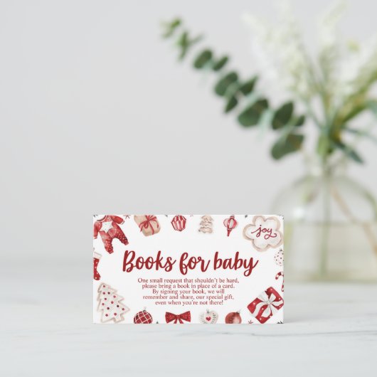 Winter Rode Kerst Baby shower Boeken voor Baby Informatiekaartje (Staand voorkant)