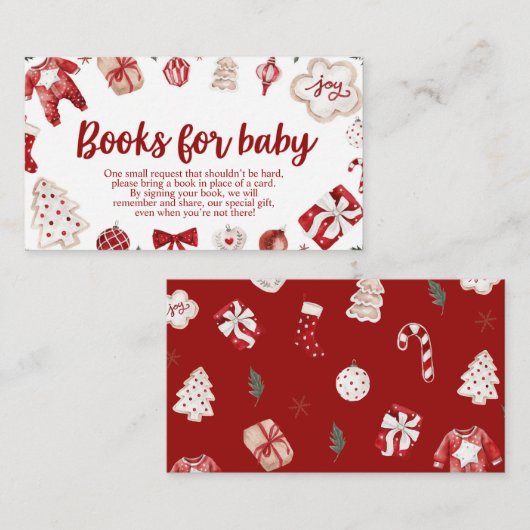 Winter Rode Kerst Baby shower Boeken voor Baby Informatiekaartje (Voorkant / Achterkant)