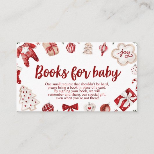 Winter Rode Kerst Baby shower Boeken voor Baby Informatiekaartje (Voorkant)