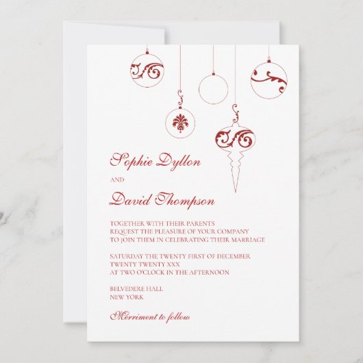 Winter Rode Kerstmis Bauble Ornamenten Bruiloft Kaart (Voorkant)