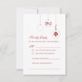 Winter Rode Kerstmis Bauble Ornamenten Bruiloft RSVP Kaartje (Voorkant)