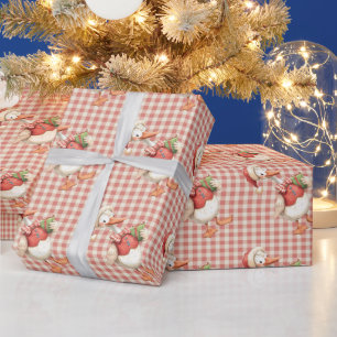 Winter Rode Kerstmis Domme Gans 1e verjaardag Cadeaupapier