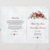 Winter Rode Poinsettia Sneeuwvlokken Trouwprogramm (Voorkant / Achterkant)