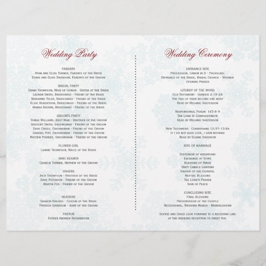 Winter Rode Poinsettia Sneeuwvlokken Trouwprogramm (Achterkant)