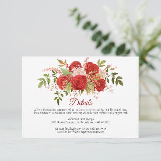 Winter Rode Rozen en Groene Details | Informatiekaartje (Staand voorkant)