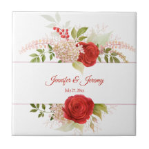 Winter rode rozen & groen bruiloft aandenken |