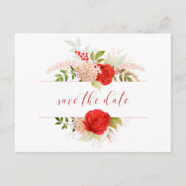 Winter rode rozen & groen sparen de datum briefkaart