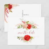 Winter Rode Rozen & Groene Save The Date Briefkaart (Voorkant / Achterkant)