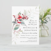 Winter Rode Salie Groene Bloemen Christelijke Brui Kaart (Staand voorkant)