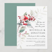 Winter Rode Salie Groene Bloemen Christelijke Brui Kaart (Voorkant / Achterkant)