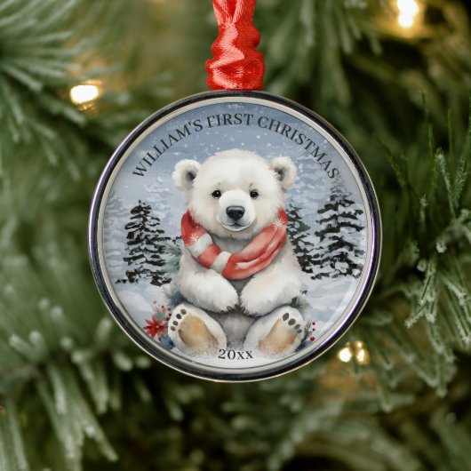 Winter rode sjaal Polar Beer Baby's eerste kerst Metalen Ornament (Boom)