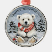 Winter rode sjaal Polar Beer Baby's eerste kerst Metalen Ornament (Voorkant)