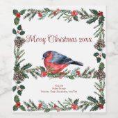 Winter rode vogel botanisch wijn etiket (Enkel label)