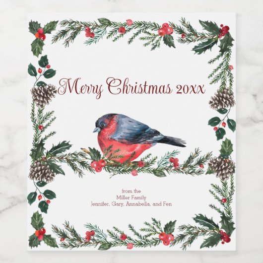 Winter rode vogel botanisch wijn etiket (Enkel label)