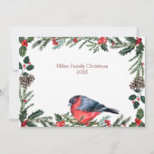 Winter Rode Vogel Botanische Kerstfeest Kaart (Achterkant)