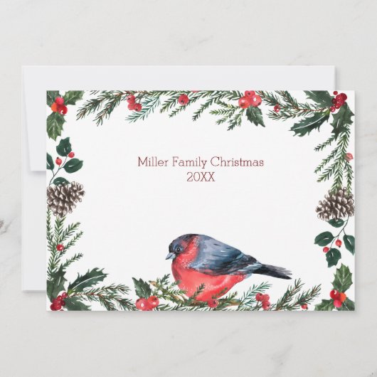 Winter Rode Vogel Botanische Kerstfeest Kaart (Achterkant)
