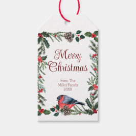 Winter Rode Vogel Botanische Kerstmis Cadeaulabel