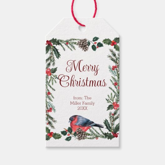 Winter Rode Vogel Botanische Kerstmis Cadeaulabel (Voorkant)