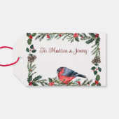 Winter Rode Vogel Botanische Kerstmis Cadeaulabel (Achterkant Horizontaal)