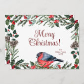 Winter Rode Vogel Botanische Kerstmis Feestdagenkaart (Voorkant / Achterkant)