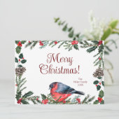 Winter Rode Vogel Botanische Kerstmis Feestdagenkaart (Staand voorkant)