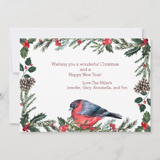 Winter Rode Vogel Botanische Kerstmis Feestdagenkaart (Achterkant)